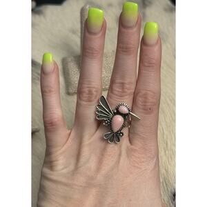 Native American SW Sterling Silver Pink Conch shell Hummingbird Bird Ring 8